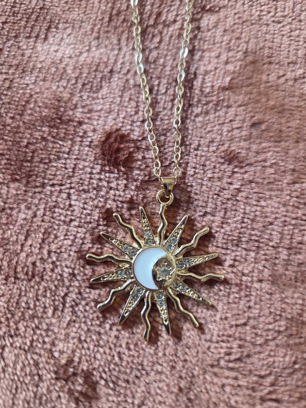 14 K Gold Plated Sun and Crescent Moon Pendant Necklace